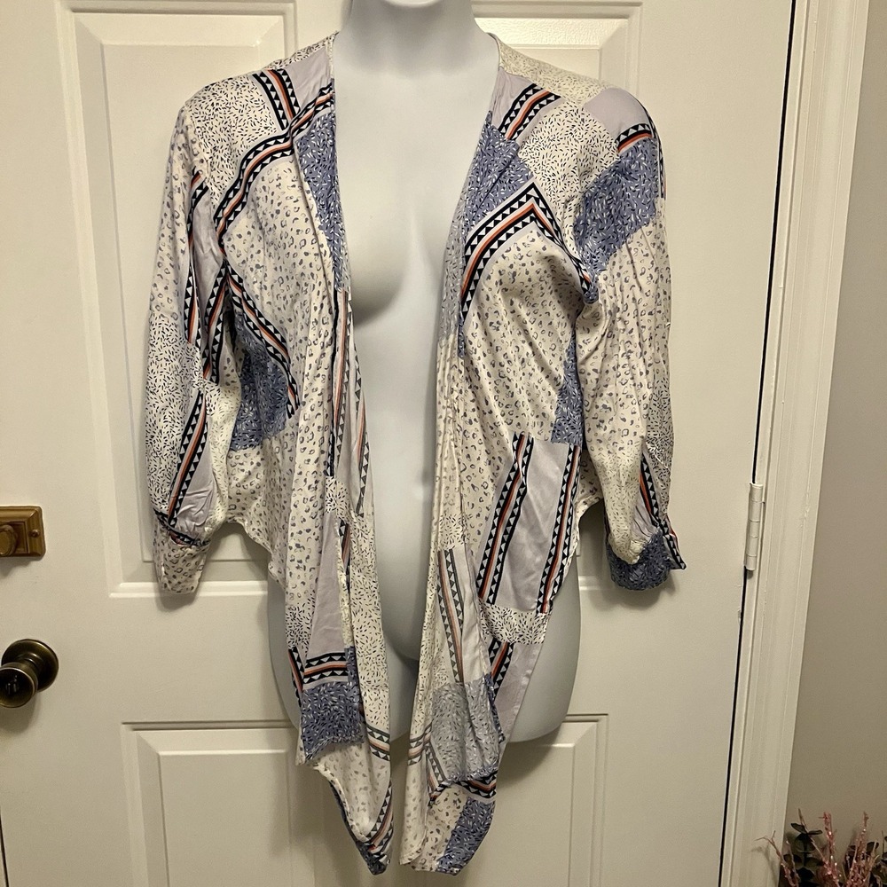 Pookie & Sebastian Sz Medium  3/4 Sleeves Blouse Blue White Boho Print Women's
